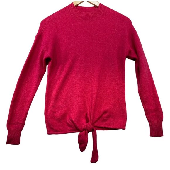 Loft Womens Knit Tie-Front Sweater XXS Pink Fuchsia Wool Blend - Picture 1 of 11